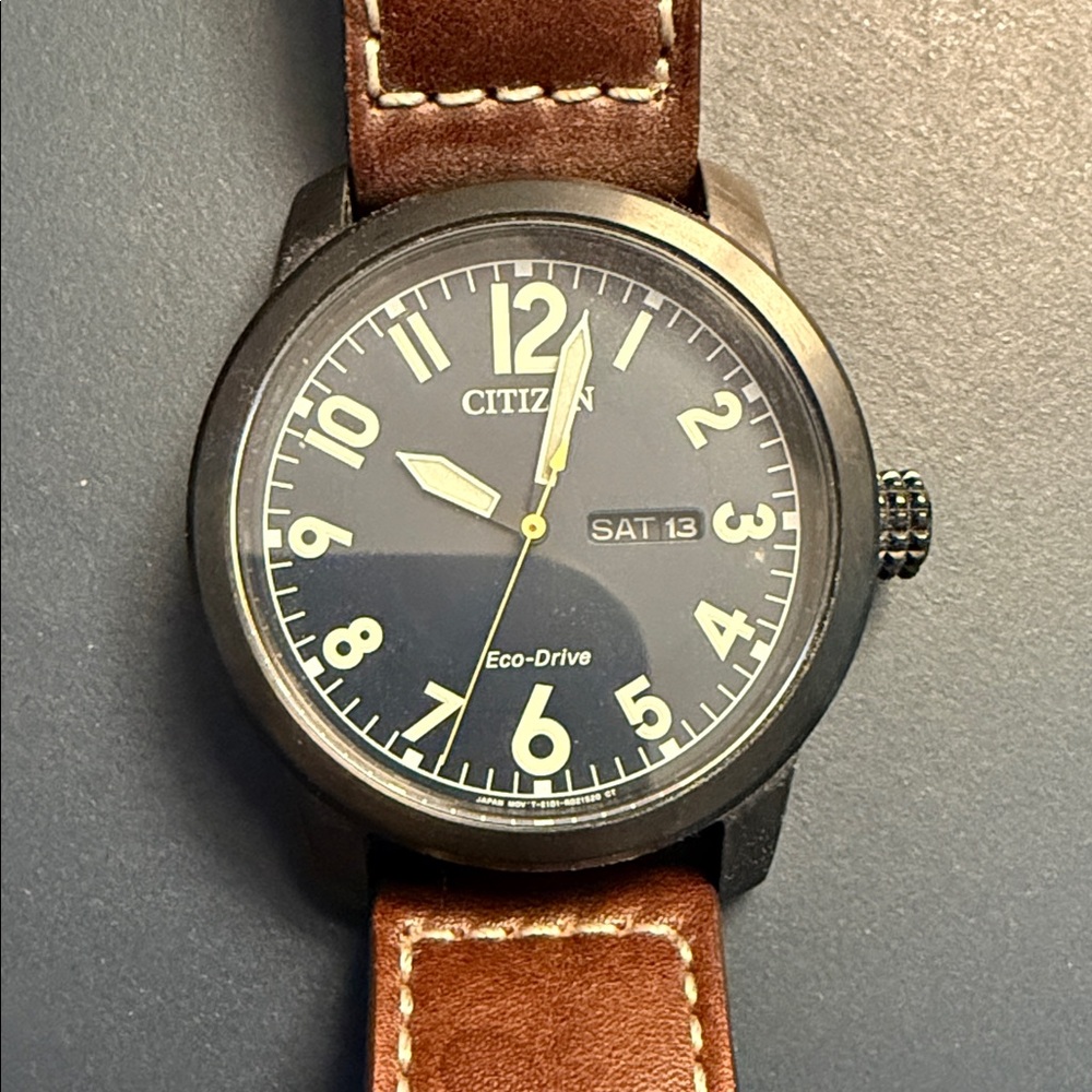 Citizen Eco-Drive Black Dial with Brown Strap